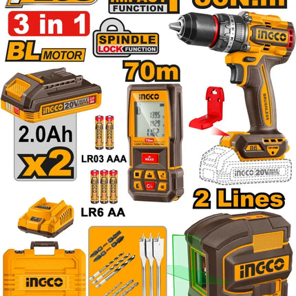 COSLI251001INGCOمجموعة أدوات INGCO COSLI251001 الاحترافية بقوة 20 فولت