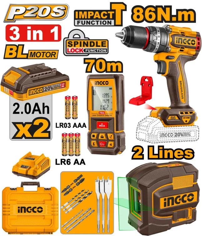 COSLI251001INGCOمجموعة أدوات INGCO COSLI251001 الاحترافية بقوة 20 فولت