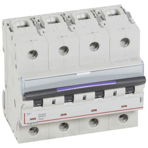410227Legrandقاطع دائرة Legrand DX3 رباعي الأقطاب 20A منحنى D