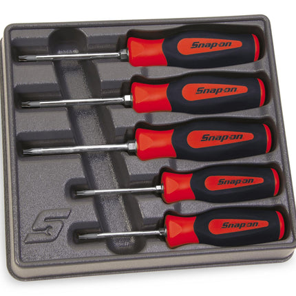 SGDTX50BRSnap-Onمجموعة 5 قطع مفكات TORX Instinct بقبضة ناعمة قياسية حمراء