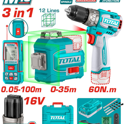 TOSLI250101Total Toolsمجموعة مجموعة أدوات لاسلكية ثلاثية من توتال