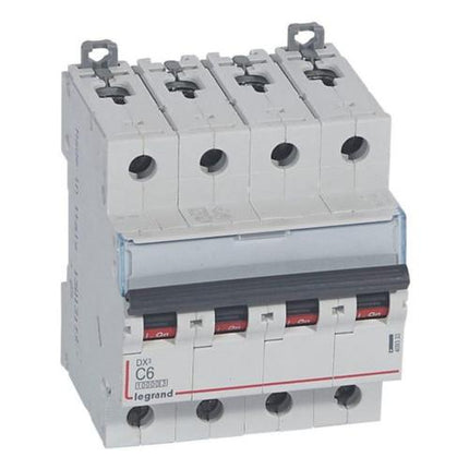 409333Legrandقاطع دائرة ليجراند MCB DX3 10000A رباعي الأقطاب 6A منحنى C