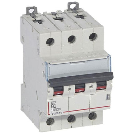 408985Legrandقاطع دائرة Legrand MCB DX3 بسعة 10000A ثلاثي الأقطاب 2A منحنى B
