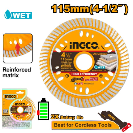 DMD061151INGCOديسك قص الماس INGCO DMD061151 بحجم 115 ملم رطب فائق الرقة