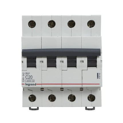 419742Legrandقاطع دارة ليجراند MCB RX3 4500A رباعي الأقطاب 20A منحنى C