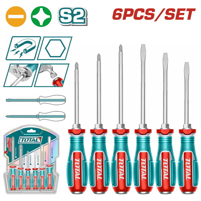 TGTST0606Total Toolsمجموعة مفكات TOTAL 6 قطع بفولاذ S2 صناعي