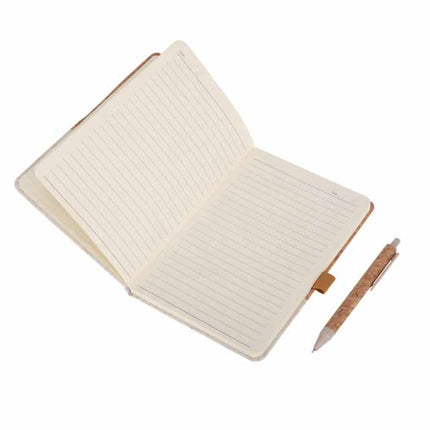 NBEN 103Toolmart GiftsBORSA - eco - neutral Set of A5 Cork Fabric Hard Cover Notebook and Pen - White