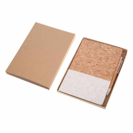 NBEN 103Toolmart GiftsBORSA - eco - neutral Set of A5 Cork Fabric Hard Cover Notebook and Pen - White