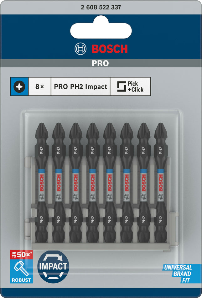 Bosch Impact Control Double Ended PH2 Screwdriver Bits 65mm 8 Pieces | 2608522337
