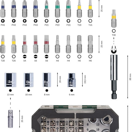 طقم لقم وسقاطة 26 قطعة (PH, PZ, Hex, T, S-Bits) , 2607017322