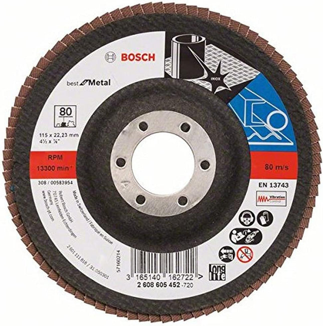 Bosch Tools,2608605452,Flap Disc Best for Metal X571 115mm G80, angled