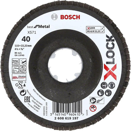 Bosch Tools,2608619197,Flap Disc Best for Metal X571 X-LOCK angled version, fiber plate, 115mm, G40