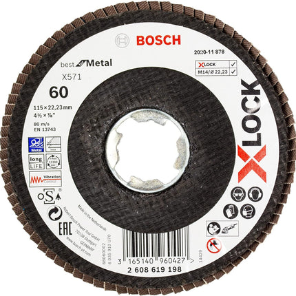 Bosch Tools,2608619198,Flap Disc Best for Metal X571 X-LOCK angled version, fiber plate, 115mm, G60