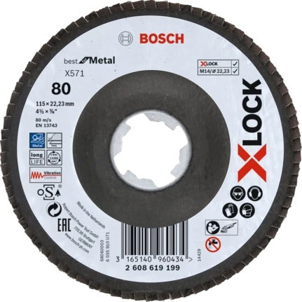 Bosch Tools,2608619199,Flap Disc Best for Metal X571 X-LOCK angled version, fiber plate, 115mm, G80