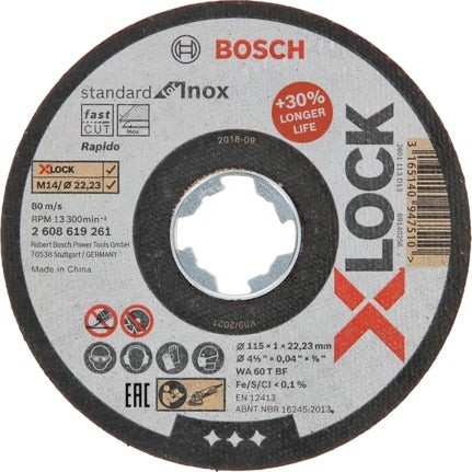 Bosch Tools,2608619261,Cutting Disc X-LOCK Standard for Inox 115x1x22.23mm Straight Cutting