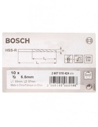 Bosch HSS-R Metal Drill Bit Set 5.5x57mm 10 Pcs , 2607018424