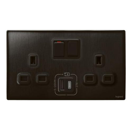 281137BBLegrandملليا سينسز مقبس ثنائي مع شاحن USB A+C