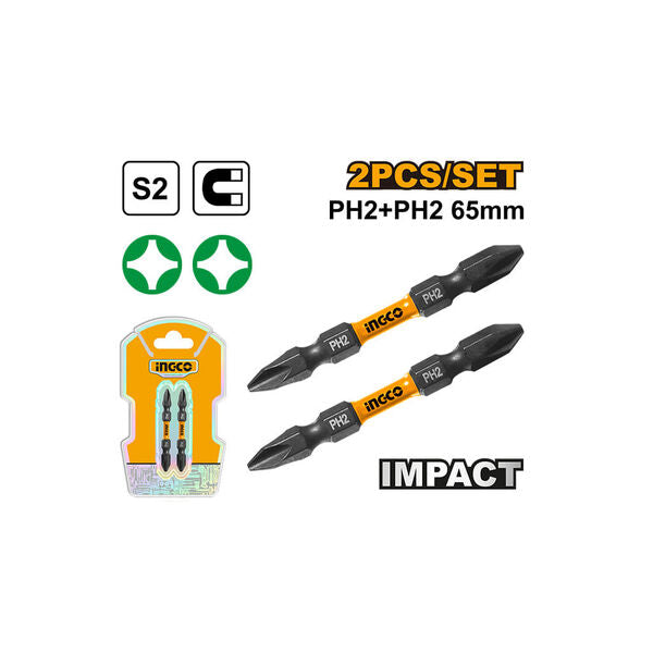 SDBIM72PH265INGCOمجموعة بت مفك براغي إنجكو 2 قطعة PH2 PH2.65 ملم برولاين