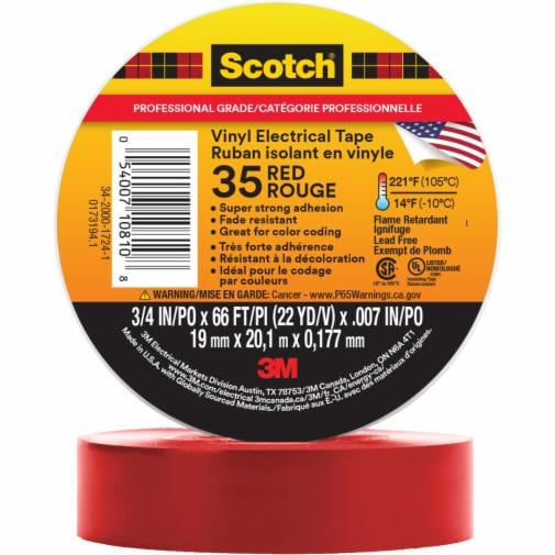 000540071081083Mشريط سكوتش الكهربائي الملون بي في سي 35 أحمر 3/4 بوصة