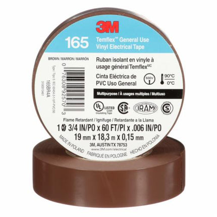 000763089257033Mشريط 3M Temflex العازل الكهربائي 165 بني 3/4 بوصة