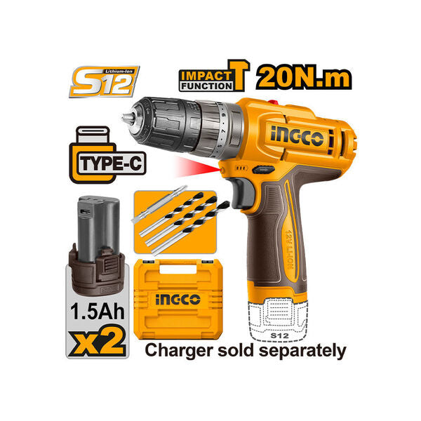 CIDLI12206INGCOم钻اللاسلكي INGCO 12 فولت USB من النوع C بطارية الليثيوم CIDLI12206