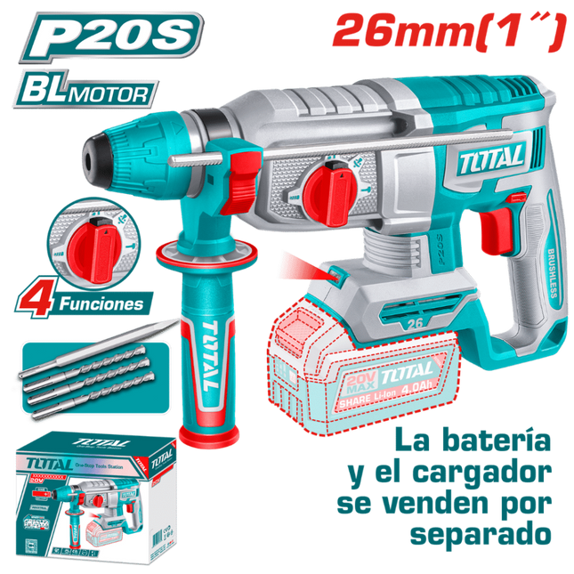 TRHLI26208Total Toolsمثقاب دوار TOTAL 20V بنظام SDS+ بدون فرش 26 ملم