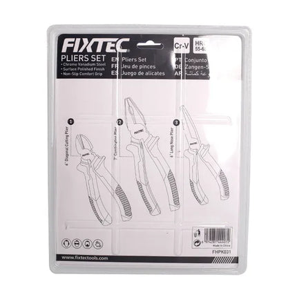 FHPK031Fixtecمجموعة كماشات فيكستك المعزولة ثلاثية الأجزاء - كماشة تجميع وطويلة الأنف وقاطعة قطرية