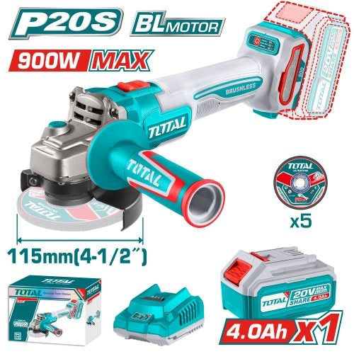 TAGLI261521Total Toolsمطحنة زاوية لاسلكية توتال 4.5 بوصة 20 فولت 900 واط