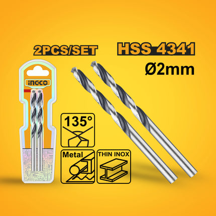 DBT1200024INGCOمجموعة 2 قطعة من مثقاب HSS 4341 من Ingco بقطر 2 مم DBT1200024