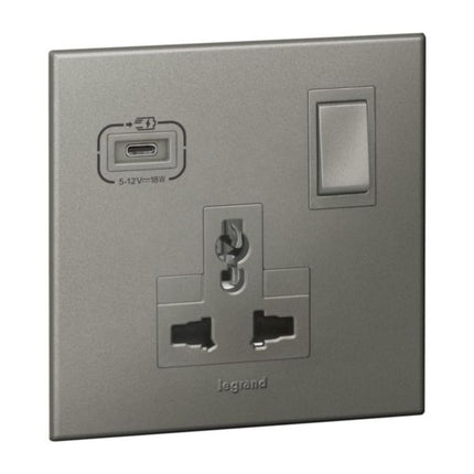 572662ALegrandأرتيور - مقبس كهربائي أحادي القطب مع شاحن USB C 18W