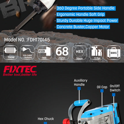 FDH170145Fixtecمطرقة هدم ثقيلة FIXTEC بقوة 1700 واط
