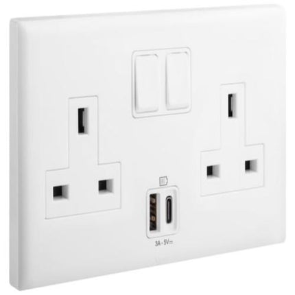 618044Legrandإيلو مقبس معياري بريطاني ثنائي المجموعة 13A مع USB A+C أبيض