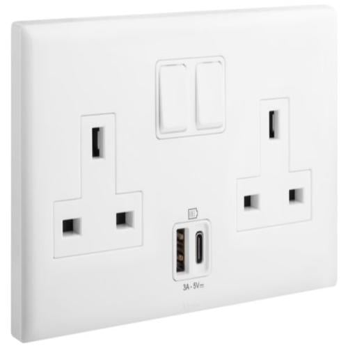 618044Legrandإيلو مقبس معياري بريطاني ثنائي المجموعة 13A مع USB A+C أبيض
