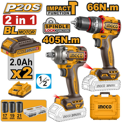 CKLI20286INGCOمجموعة INGCO 20V مفتاح التأثير 405NM مع مثقاب التأثير