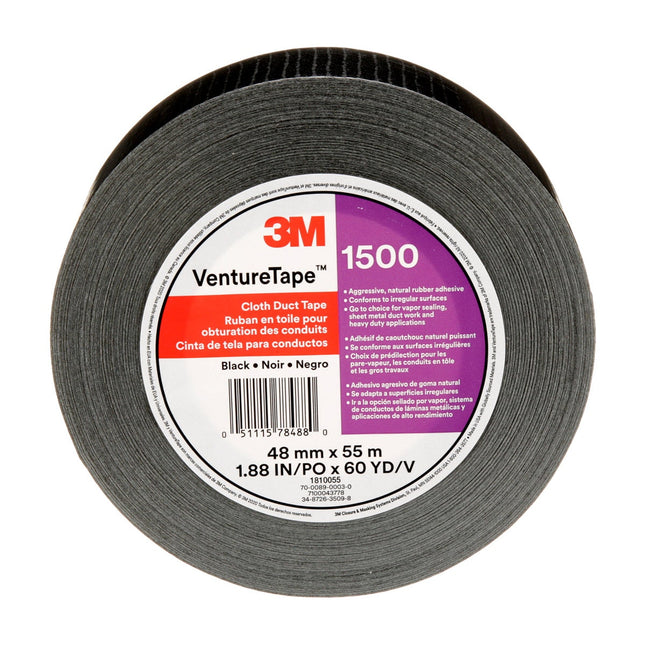 000511157848803Mشريط 3M Venture Cloth Duct Tape 1500 أسود 48 ملم