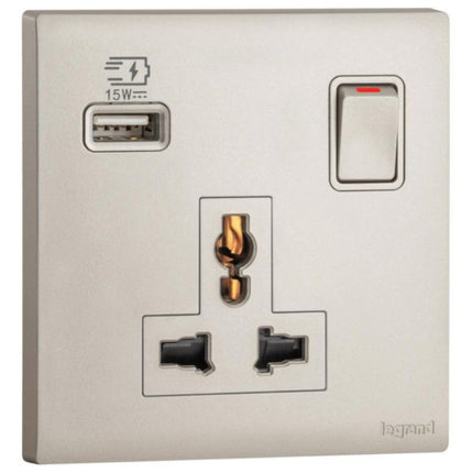MEC33081CHLegrandObria مقبس متعدد المعايير أحادي 16A مع USB Type A 15W لون شمبانيا