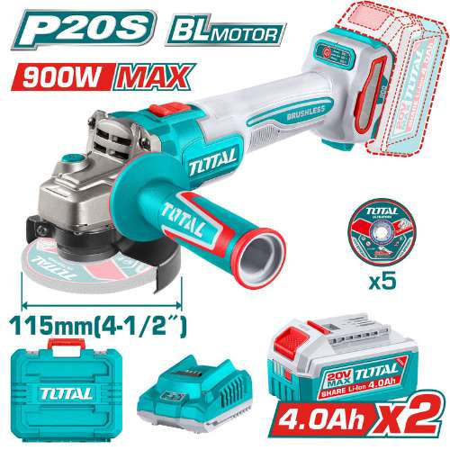 TAGLI261522Total Toolsمجموعة أدوات كلية صنفرة زاوية لاسلكية 115 ملم 20 فولت بدون فرش TAGLI261522