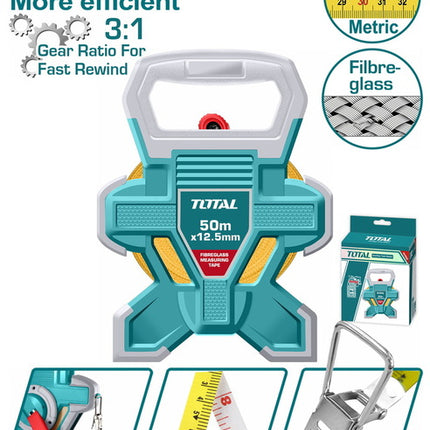 TMTF18506Total Toolsشريط قياس فيبرجلاس توتال 50 متر x 15 ملم احترافي