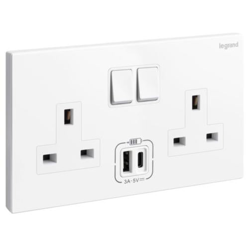 282443Legrandجاليون منفذ كهربائي بريطاني معياري ثنائي مع شواحن USB