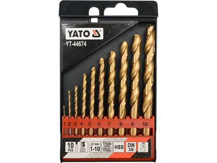 YT-44674Yatoمجموعة بتات الحفر الملتوية YATO HSS-TIN 10 قطع 1-10 ملم احترافية