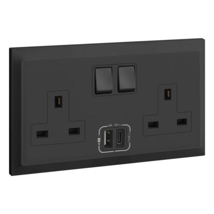617744Legrandبيلانكو إس - مقبس كهربائي مزدوج مع مفتاح 13 أمبير USB نوع A+C أنثراسايت