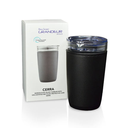 DWHL 3158Toolmart GiftsCERRA - Hans Larsen Premium Glass Tumbler with Recycled Protective Sleeve - Black