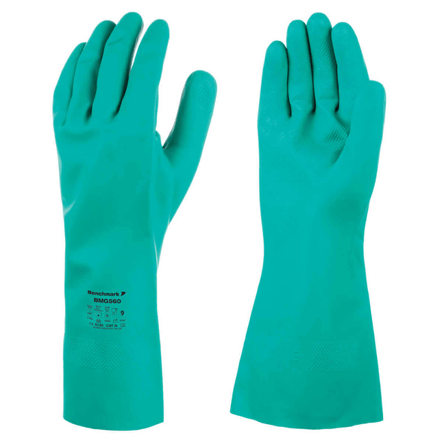 BMG560BenchmarkChemical Gloves Resistant Flock Lined Nitrile Gauntlet | BMG560