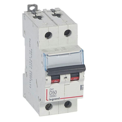 408036Legrandقاطع دورة MCB DX3 من ليجراند 6000A ثنائي القطب 50A منحنى D