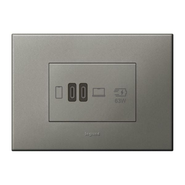 575491Legrandشاحن أرتيور USB بـ 3 وحدات 63 وات توصيل الطاقة من النوع سي مغنيسيوم