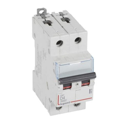 408026Legrandقاطع دارة ليجراند MCB DX3 6000A ثنائي القطب 4A منحنى D