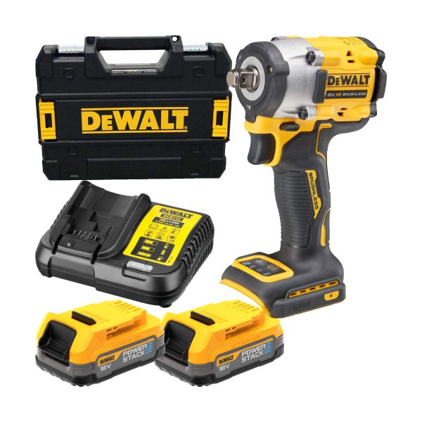 Dewalt XR 18V Brushless Cordless 1/2″ Impact Wrench With 2 x Power Stack Batts