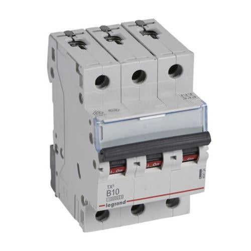 404124Legrandقاطع دائرة ليجراند TX3 ثلاثي الأقطاب 10A منحنى B 10kA