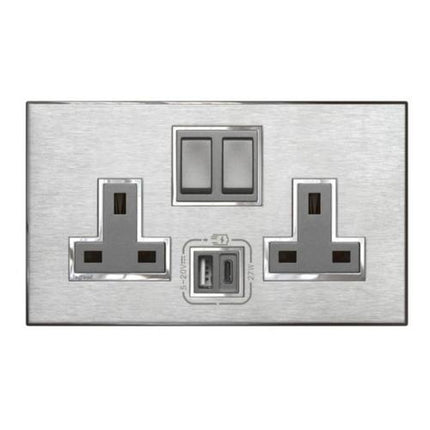 572807Legrandأرتيور - مقبس جداري ثنائي مع مفاتيح فردية وشاحن USB A+C 27W