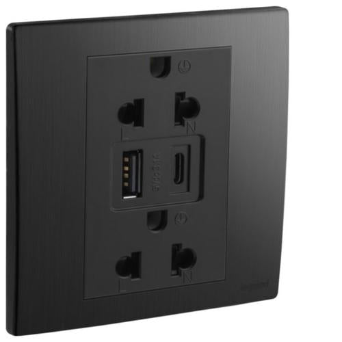 281204BBLegrandملياس سينسز مقبس يورو USB أحادي 16 أمبير أسود مصقول